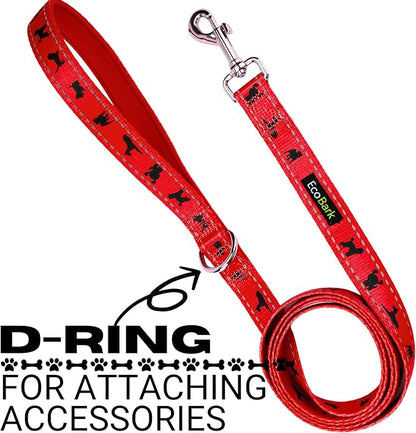 EcoBark Dog Leash - Soft & Reflective Comfort Leashes with Padded Handle - Safe, Strong, & Durable for Small, Medium or Large Dogs (Red)