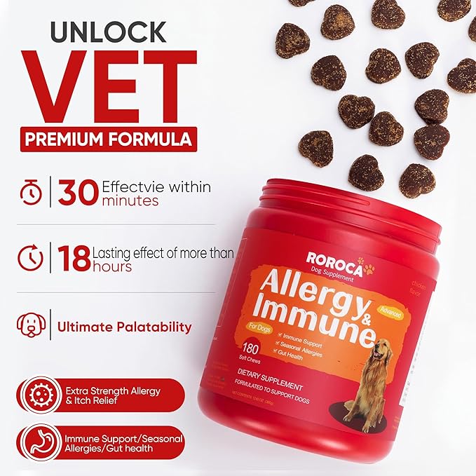 Dog Allergy Chews, Allergy Relief & Itch Relief for Dogs,Probiotics for Dogs,Seasonal Allergy Relief Immune Support,Itchy Skin and Itchy Ear(Premium Pack)