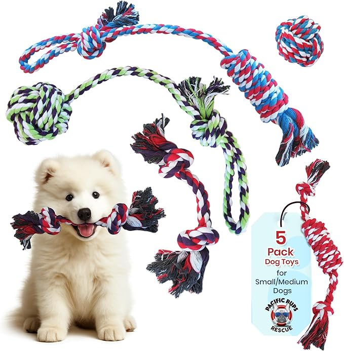 Pacific Pups Products Dog Rope Toys for Medium Dogs & Small Dogs 5 Pack - Puppy Teething Toys and Small Dog Toys - 5 Puppy Chew Toys for Teething