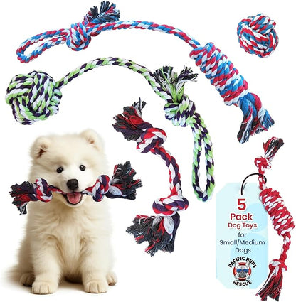 Pacific Pups Products Dog Rope Toys for Medium Dogs & Small Dogs 5 Pack - Puppy Teething Toys and Small Dog Toys - 5 Puppy Chew Toys for Teething