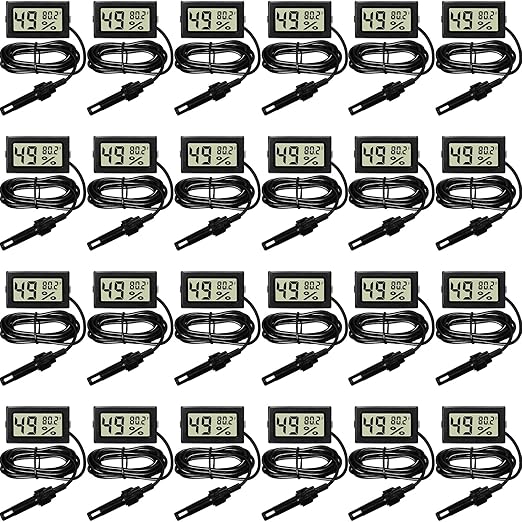 Weewooday Mini Digital Temperature Humidity Meters Gauge with Probe Gauge LCD Fahrenheit Display Thermometer Hygrometer for Incubator Reptile Plant Greenhouse Chicken Coop Garden(Black, 24 Pieces)