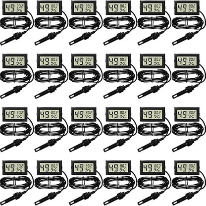 Weewooday Mini Digital Temperature Humidity Meters Gauge with Probe Gauge LCD Fahrenheit Display Thermometer Hygrometer for Incubator Reptile Plant Greenhouse Chicken Coop Garden(Black, 24 Pieces)