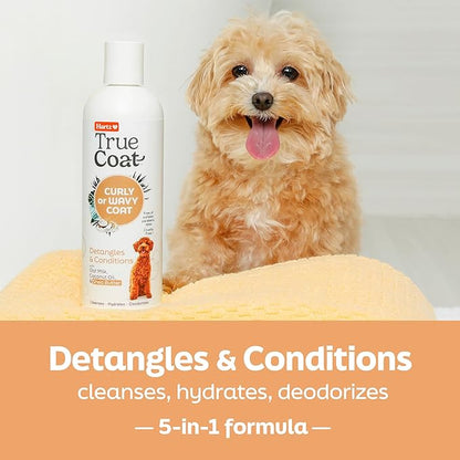 Hartz True Coat Curly or Wavy Dog Shampoo, 5 in 1 Detangles & Conditions with Oat Milk, Coconut Oil & Shea Butter, 16 oz