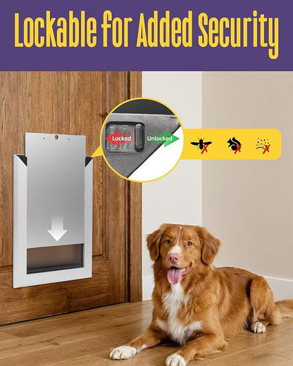XL Aluminum Dog Door for Exterior Doors, Insulated Weatherproof Pet Door with Magnetic Auto Close, Blocks Cold & Hot Air, Heavy Duty Metal Frame Doggie Door for Dogs, Up to 220 lbs