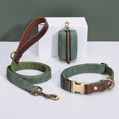 Didog Soft PU Leather Dog Collars for Small Dogs,Classic Adjustable Dog Collars with Quick Release Metal Buckle,Easy Clean and Comfortable with Nylon Lining,Green,S Neck 11-15"