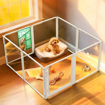 FXW AuraSpace Pro Acrylic Indoor Dog Playpen, Heavy-Duty with Metal Frame, 24" Height 8 Panels for Puppies & Small Dogs, White│Patented