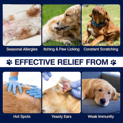 180 Chews Dog Allergy Chews, Itching Skin Relief, Natural Dog Allergy Relief Treatment for Paw Licking, Hot Spots, Anti-Itch, Dry Skin, Allergies & Immune Support Supplement