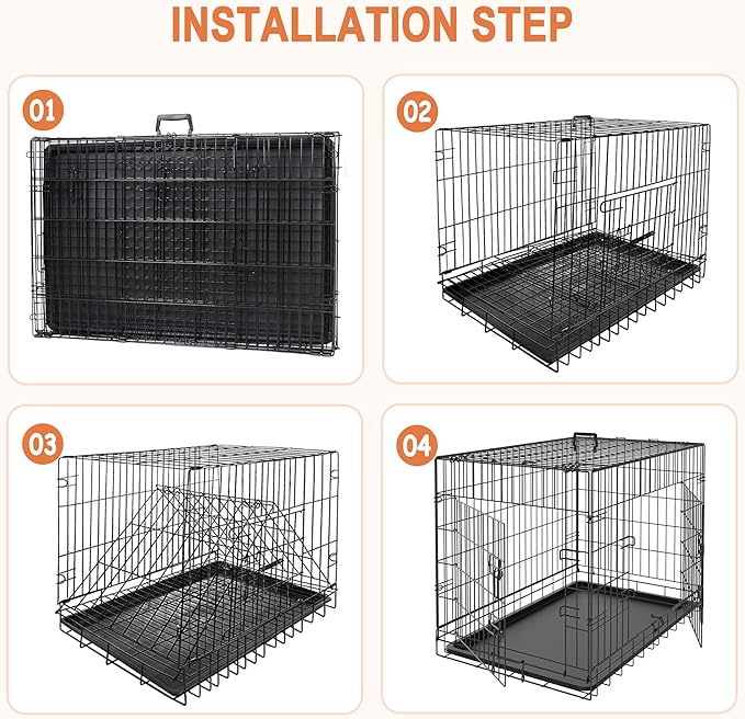 Dog Crates for Large Medium Dogs Foldable Metal Wire Pet Dog Kennel 30/36/42 Inches Indoor Outdoor Travel Dog Gage with Double Door, Leak Proof Pan