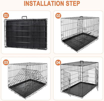 Pet Republic Dog Crates for Large Dogs Folding Metal Wire Dog Gage Double Door 30/36/42Inches Dog Kennel Indoor Outdoor Pet Grates