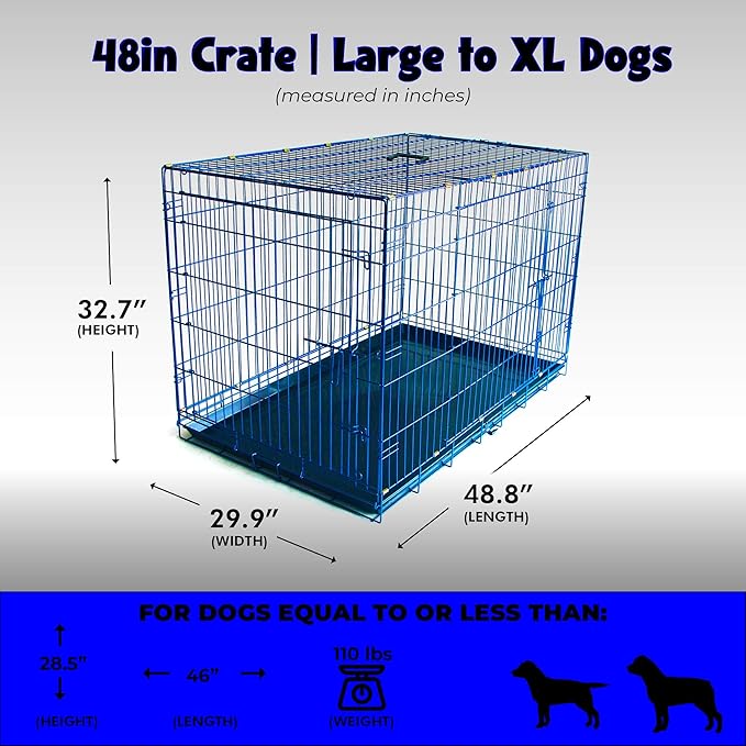 PET Expressions Luxury Colorful 48 Inch Foldable Dog Crate with 2 Doors | Free Training Ebook and Pet Calming Music | 3 Colors & 3