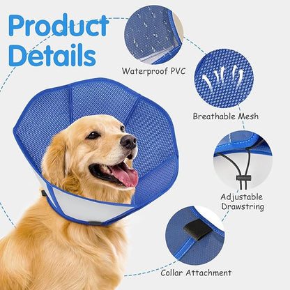 Foldable Dog Cone Collar After Surgery, Adjustable Soft Dog Cone, Soft Inner & Sturdy Protective Recovery Collar to Prevent Dogs from Licking Wounds (M)
