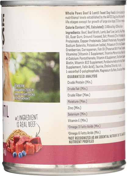 Whole Paws, Wet Dog Food, Beef & Lentil Feast, 13.2 Ounce