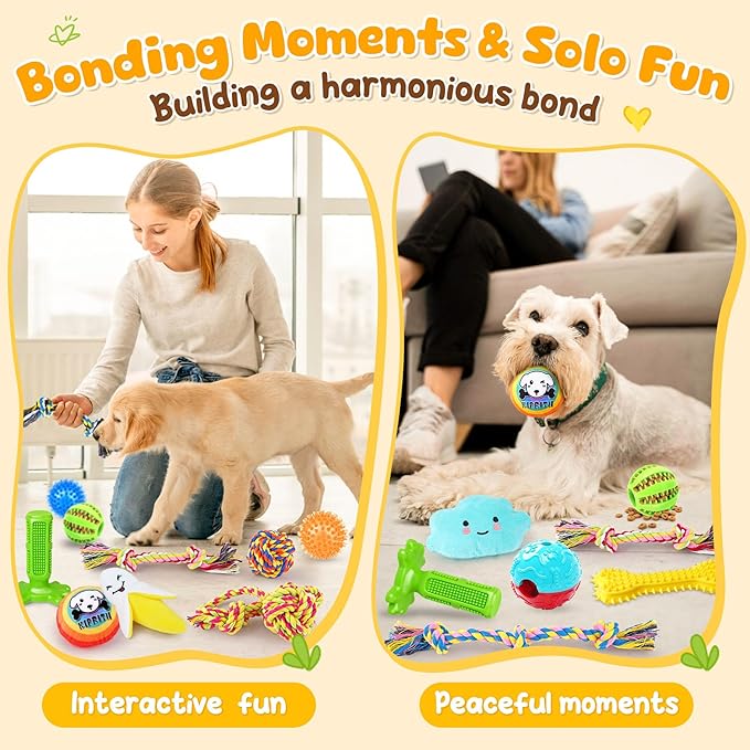 KIPRITII 25 Pack Various Dog Toys Set – Ideal for Teething, Entertainment & Interactive Play, Includes Puppy Toys, Rope Toys, Treat Balls and Squeaky Dog Toys