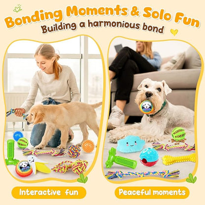 KIPRITII 25 Pack Various Dog Toys Set – Ideal for Teething, Entertainment & Interactive Play, Includes Puppy Toys, Rope Toys, Treat Balls and Squeaky Dog Toys