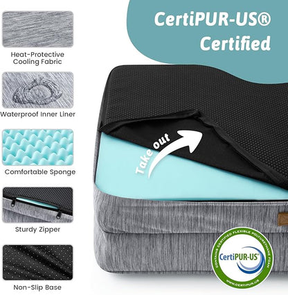 Cooling Dog Bed for Extra Large Dogs, Q-Max >0.4 Summer Cool Orthopedic Foam Pet Sofa Bed with Sides, Bolster Anti-Slip Couch with Washable Removable Cover, XXL 48x35x7.5 inch, Dark Grey