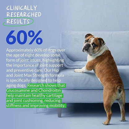 Hip and Joint Supplement for Dogs - with Collagen, Glucosamine for Dogs - Fish Oil - Hip & Joint Support, Ease Inflammation, Antioxidant. (Max Strength)