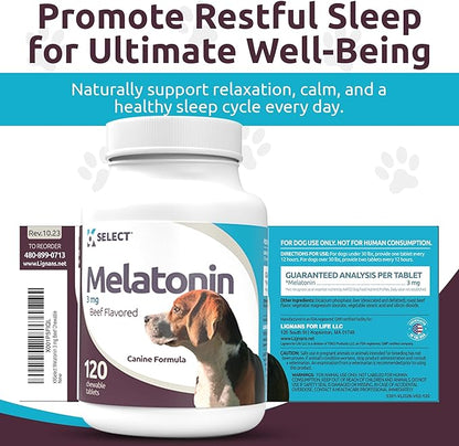 K9 Select Melatonin for Dogs - Composure Dog Calming Chews - Dog Melatonin for Sleep - Reduce Stress Helps Composure Calming Treats for Small Dogs - 3 mg, 120 Beef Flavored Chewable Tablets