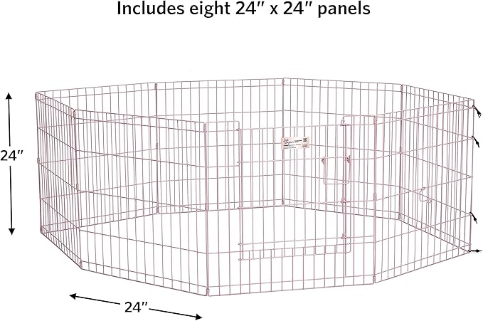 MidWest Homes for Pets 24-Inch Exercise Pen, for Indoor and Outdoor Use, 16 Sq Feet of Play, Single Door Folding Dog Pen, with Large Door Opening & Secure Latch, Easy to Set Up, Foldable Dog Playpen