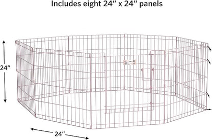 MidWest Homes for Pets 24-Inch Exercise Pen, for Indoor and Outdoor Use, 16 Sq Feet of Play, Single Door Folding Dog Pen, with Large Door Opening & Secure Latch, Easy to Set Up, Foldable Dog Playpen