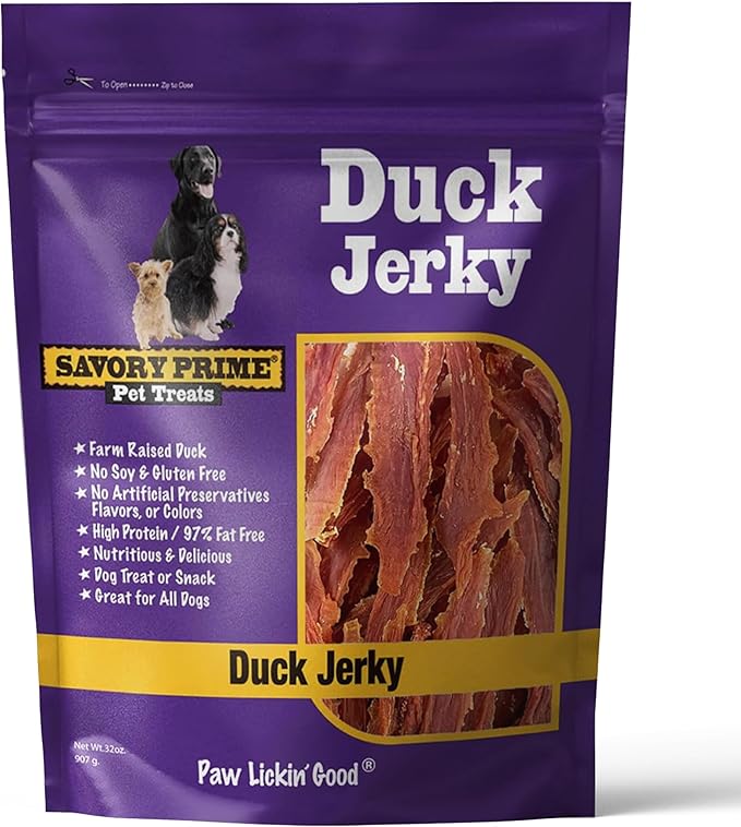 Savory Prime Duck Jerky Dog Treats, Made with 100% Real Duck Breast, Farm Raised, Healthy, Easily Digestible, High Protein, Satisfies Dog's Urge to Chew, 2 Pounds (Pack of 1)