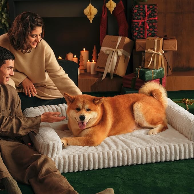 Bedsure ComfyFleece™ Orthopedic Dog Bed for Small Dogs, Waterproof Memory Foam Small Pet Beds with Sides, Non-Slip Bottom and Egg-Crate Foam Medium Dog Couch Sofa with Washable Corduroy Cover, Cream