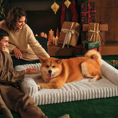 Bedsure ComfyFleece™ Orthopedic Dog Beds for Extra Large Dogs, Waterproof Memory Foam XL Pet Bed with Sides, Non-Slip and Egg-Crate Foam Big Dog Couch Sofa with Washable Corduroy Cover, Cream