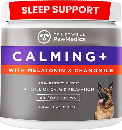 PawMedica Calming Chews for Dogs - Dog Sleep Supplement Melatonin for Dog Anxiety - Recommended Dog Calming Treats for Separation Anxiety and Barking Stress - Dog Melatonin Calming Bites for Fireworks
