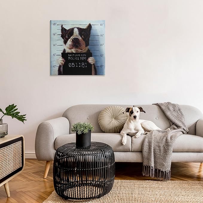 Stupell Industries Funny Boston Terrier Dog Jail Convicted Police, Design by Lucia Heffernan