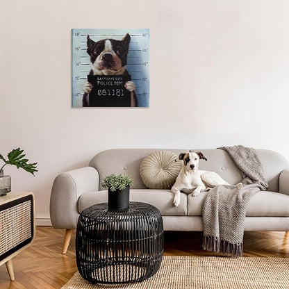 Stupell Industries Funny Boston Terrier Dog Jail Convicted Police, Design by Lucia Heffernan