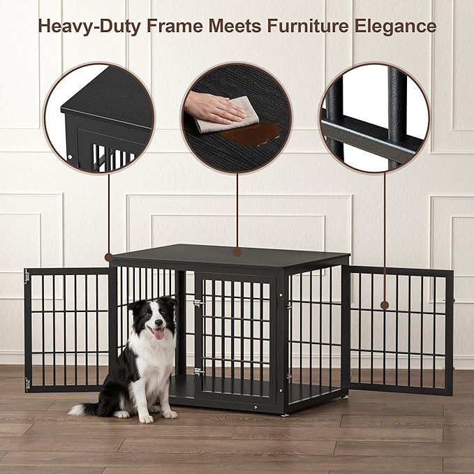 rehomerance 42 Inch Heavy Duty Dog Crate Furniture for Large and Medium Dogs, Decorative Pet House End Table, Wooden Cage Kennel Furniture Indoor, Black
