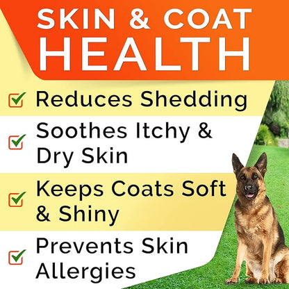 StrellaLab Omega 3 for Dogs - (180Ct) Fish Oil Treats - Allergy & Itch Relief Skin & Coat Supplement - Dry Itchy Skin, Anti Shedding & Hot Spots Treatment - Pet Salmon Oil Chews - Smoked Salmon Flavor