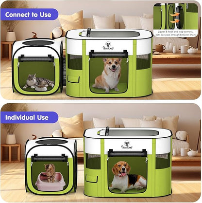 Pawaboo 2-in-1 Pet Playpen for Dog Cat, Portable Puppy Playpen with 600D Oxford, Divisible Pet Tent for Indoor and Outdoor Travel Use of Kitten and Puppy, Foldable Dog Enclosure