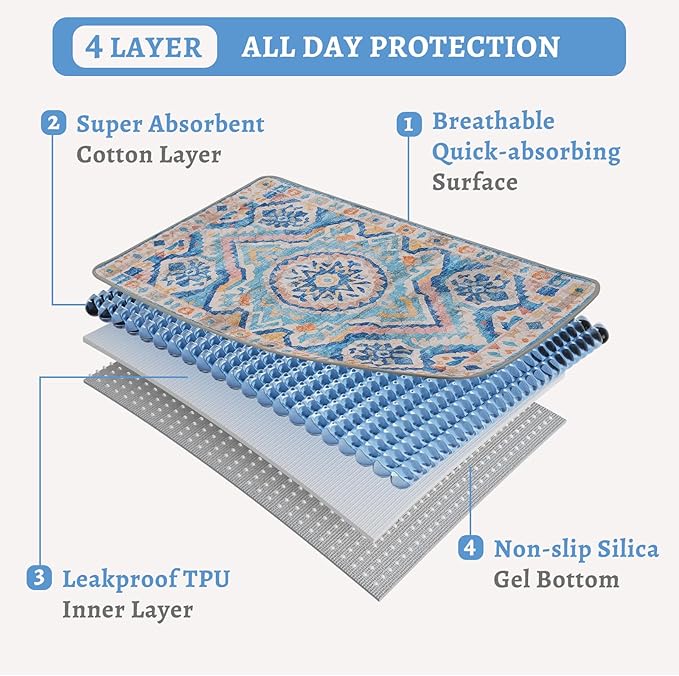 NOYAL Bohemian Washable Dog Pee Pads - Super Absorbent Reusable Puppy Training Pads with Stylish Prints | 100% Waterproof, Leak-Proof & Non-Slip Pet Housebreaking Pads for Indoor 2 Packs