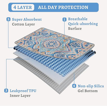 NOYAL Bohemian Washable Dog Pee Pads - Super Absorbent Reusable Puppy Training Pads with Stylish Prints | 100% Waterproof, Leak-Proof & Non-Slip Pet Housebreaking Pads for Indoor 2 Packs