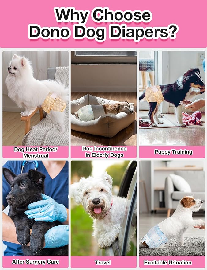 Dono Dog and Cat Diapers Female-40PCS, Disposable Female Dog Period Diaper for Heat with Wetness Indicator, Super Absorbent Doggie Puppy Diapers Female for XXS,Small Medium Large Dogs
