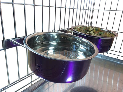 Ellie-Bo Pair of Dog Bowls for Crates/Cages or Pens, Large, 2.0 Litre, Purple