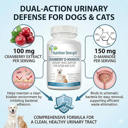 Cranberry D-Mannose for Dogs, Support for Bladder & UTI, Pet Urinary Tract + Immune Health Supplement, Cranberry for Dogs with D-Mannose & Vitamin C, 150 Chewable Tablets