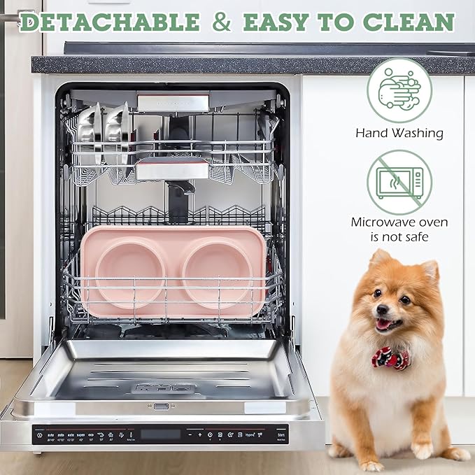 BNOSDM 2 Pcs Double Dog Food Bowls, Stainless Steel Small Dog Food and Water Bowls with Non-Spill Plastic Mat, Pet Cat Feeder Dish Set for Puppy Cats Kitten, Green