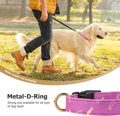 Cotton Handmade Dog Collar Cute and Distinctive Patterns Purple Fish with Pendant for Girl Boy Dogs Collars M