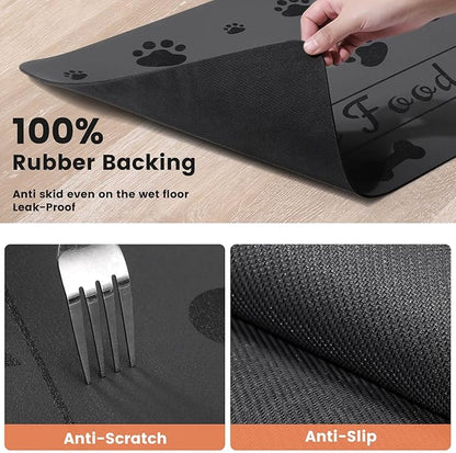 Pet Feeding Mat-Absorbent Pet Placemat for Food and Water Bowl, with Waterproof Rubber Backing, Quick Dry Water Dispenser Mat for Dog and Cat (27"x17", Bones)