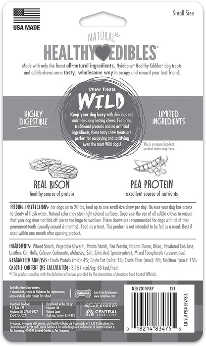 Nylabone Healthy Edibles WILD Natural Dog Chew Treats for Small Dogs, Long Lasting Dog Healthy Chew Bones Made in USA, Bison Flavor, For Dogs Up to 25 lbs. (8 Count)