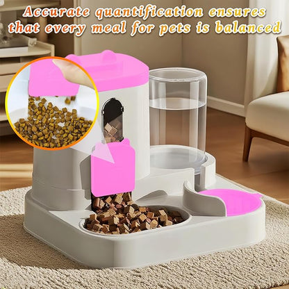 Gravity Cat Feeder and Water Dispenser, 2 in 1 Automatic Cat Feeder, 2 Pack Large Capacity Self Feeding for Small Medium Dog Puppy Kitten （Pink）