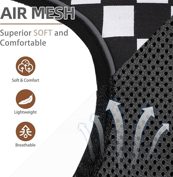 PUPTECK Soft Mesh Dog Harness and Leash Set Pet Puppy Cat Comfort Padded Vest No Pull Harnesses, Checkered Black&White, S