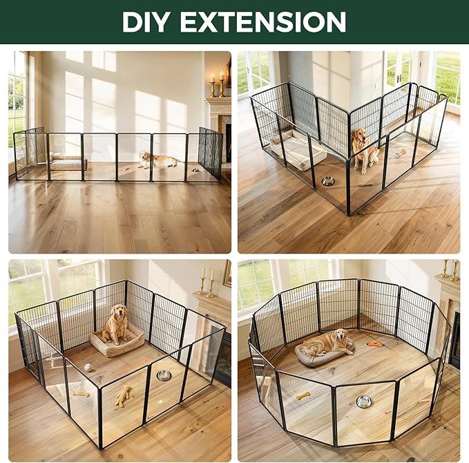 FXW AuraSpace Pro Acrylic & Wire Mesh Indoor Dog Playpen, 40" Height 12 Panels Metal Dog Pen for Medium and Large Dogs, Black│Patented