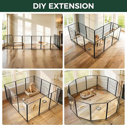 FXW AuraSpace Pro Acrylic & Wire Mesh Indoor Dog Playpen, 40" Height 12 Panels Metal Dog Pen for Medium and Large Dogs, Black│Patented