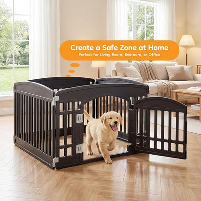 NEWBULIG Dog Playpen 4-Panel, 24IN Puppy Playpen, Stable Dog Play Pen Indoors/Outdoor with Secure Locking Door, Plastic Pet Fence for Small & Medium Dogs