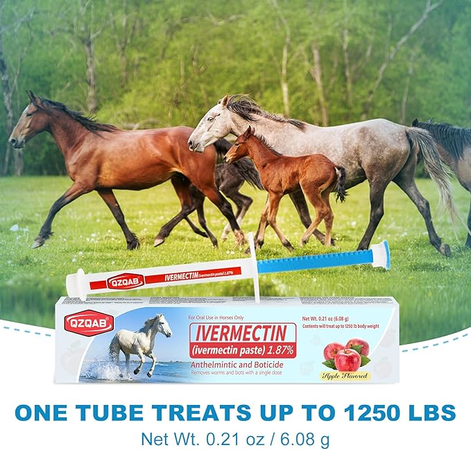 Ivermectin Equine Paste 1.87% – Apple Flavored Oral Dewormer for Horses, 6-Pack