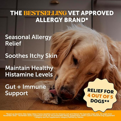 Dog Allergy Relief Immunity Chews - Paw Licking, Itching & Seasonal Allergies - with Colostrum, Probiotics, Turmeric & Salmon Oil - Vet Recommended Anti-Itch Supplement for Dogs (Salmon, 180 Ct)