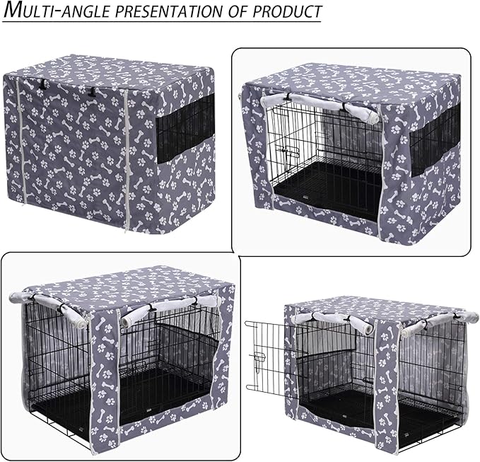 Pethiy Dog Crate Cover Durable Polyester Pet Kennel Cover Universal Fit for Wire Dog Crate - Fits Most 36 inch Dog Crates - Cover only-Sky Gray-36