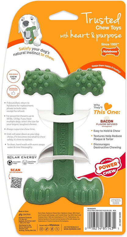 Nylabone Easy-Hold Dental Bone Power Chew Toy for Dogs, Dog Toys for Aggressive Chewers, Bacon Flavor, Large - Up to 50 lbs, 1 Count